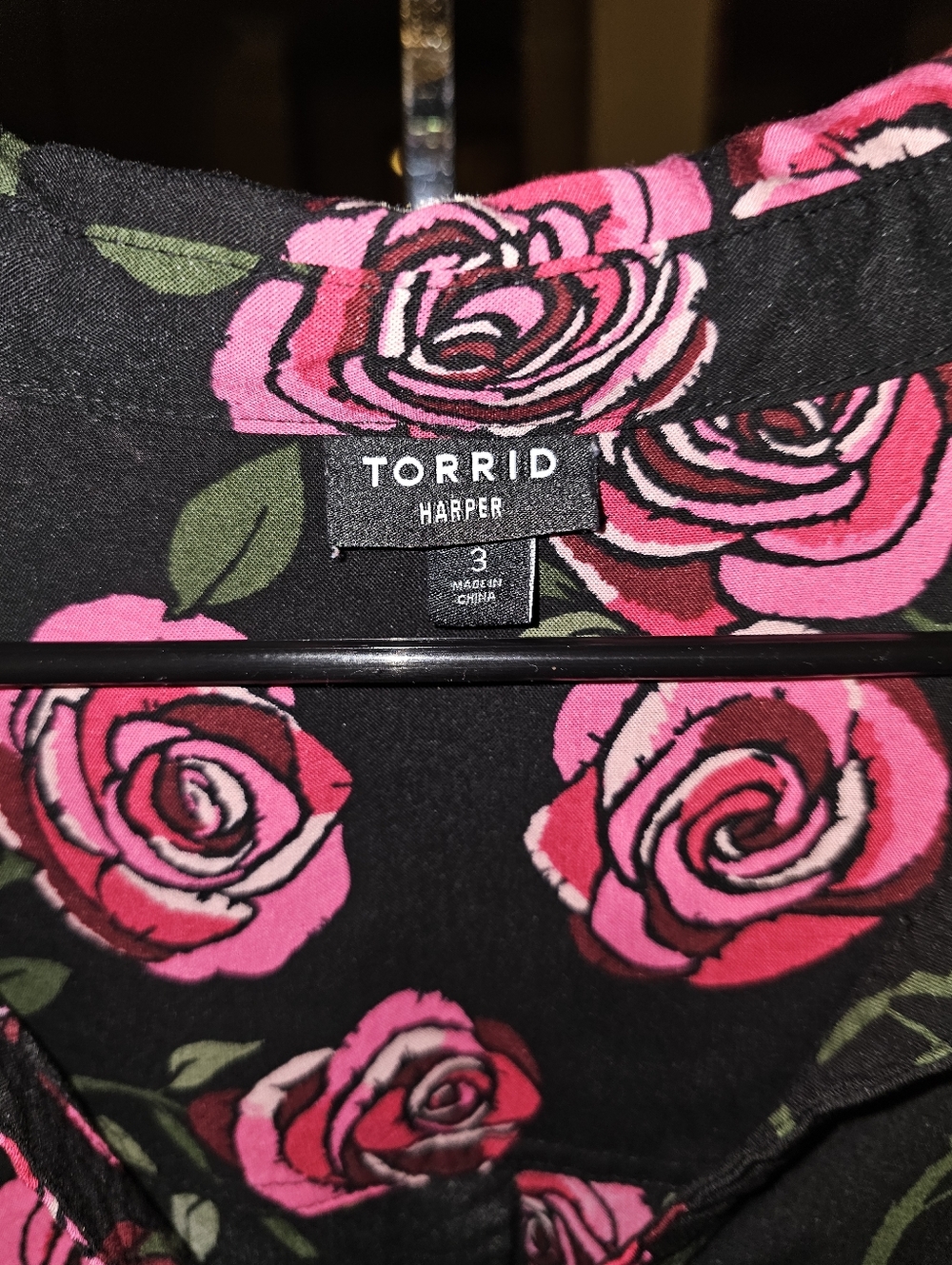 Torrid Black Floral Top with Pink Rose Print - Picture 2 of 3